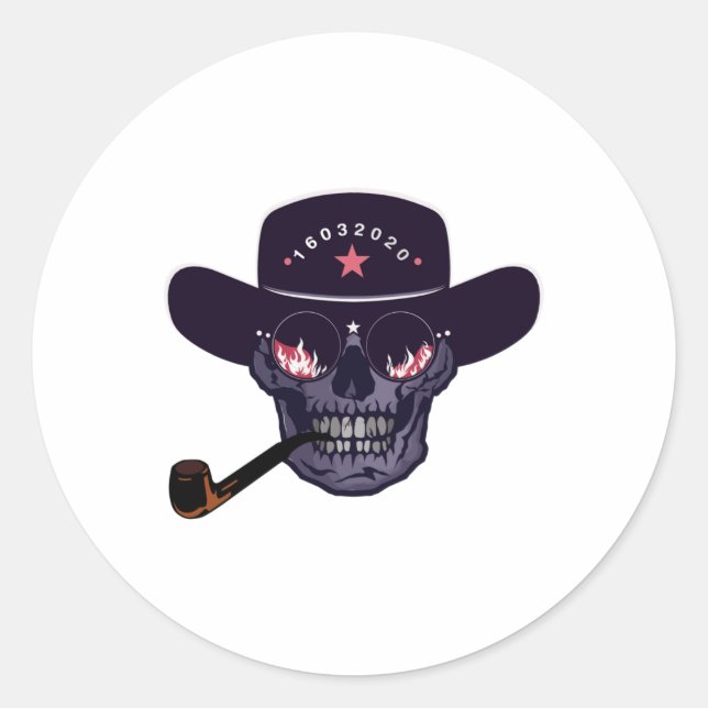 Hipster Skull Skull Pipe Fancy Sticker  (Front)