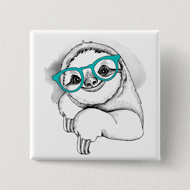 Hipster Sloth 15 Cm Square Badge (Front)