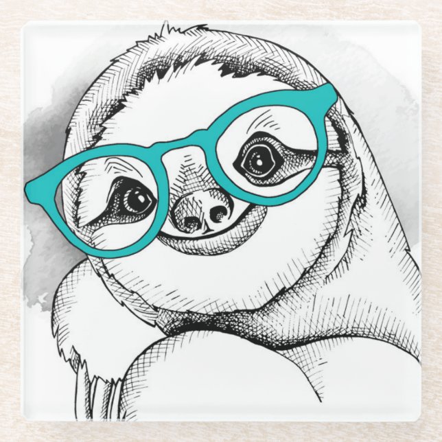 Hipster Sloth Glass Coaster (Front)