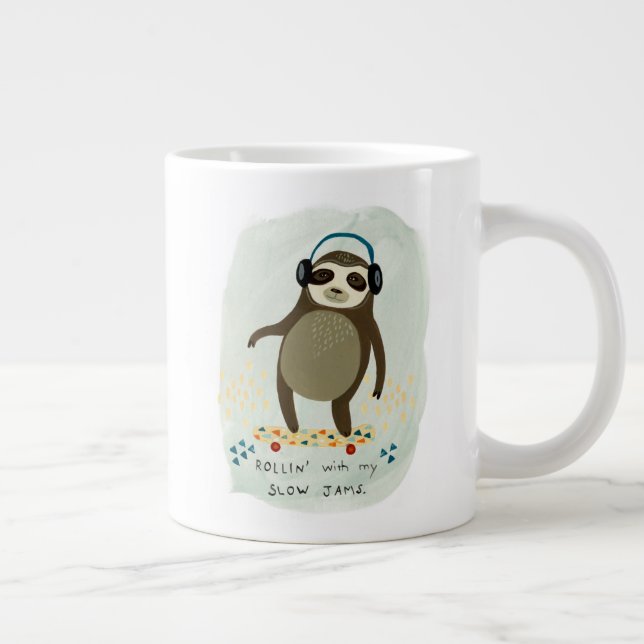 Hipster Sloth | Rollin' With My Slow Jams Large Coffee Mug (Right)