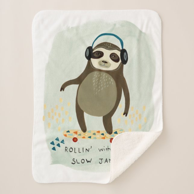 Hipster Sloth | Rollin' With My Slow Jams Sherpa Blanket (Front)