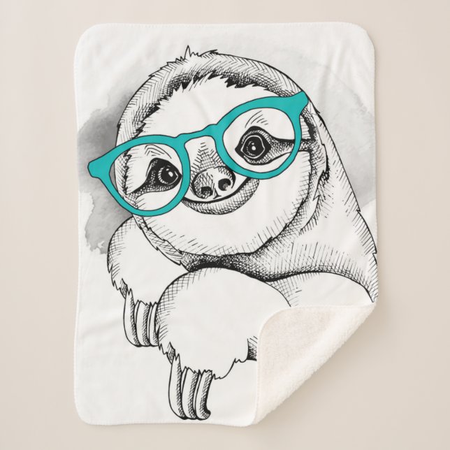 Hipster Sloth Sherpa Blanket (Front)