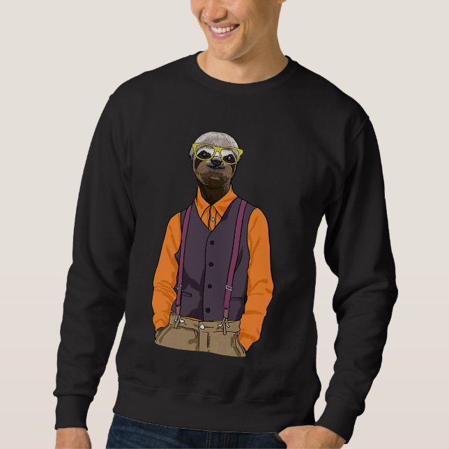 Hipster Sloth With Glasses Cute Sloths Sweatshirt (Front)