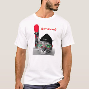 hipster snowboarding cat tshirt