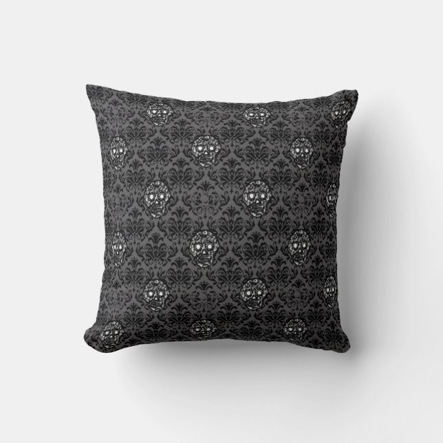 Hipster sugar SKULL BAROQUE pattern black Cushion (Front)