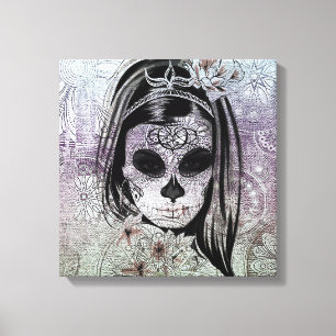 Hipster Sugar Skull Lady Canvas Print