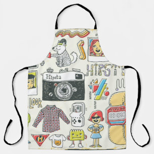 Hipster swag hand drawn colorful doodle set. Vinta Apron
