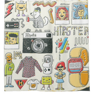 Hipster swag hand drawn colorful doodle set. Vinta Shower Curtain