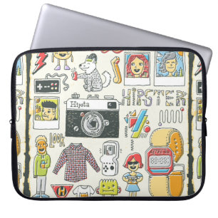 Hipster swag hand drawn colourful doodle set. Vint Laptop Sleeve
