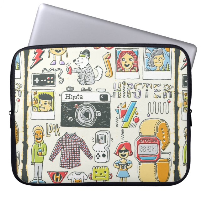 Hipster swag hand drawn colourful doodle set. Vint Laptop Sleeve (Front)