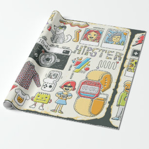 Hipster swag hand drawn colourful doodle set. Vint Wrapping Paper