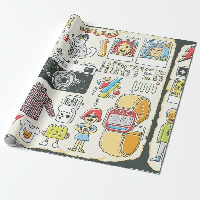 Hipster swag hand drawn colourful doodle set. Vint Wrapping Paper (Unrolled)