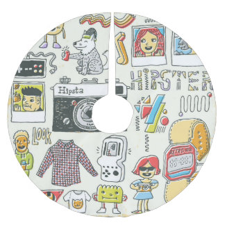 Hipster swag: hand-drawn doodle set brushed polyester tree skirt