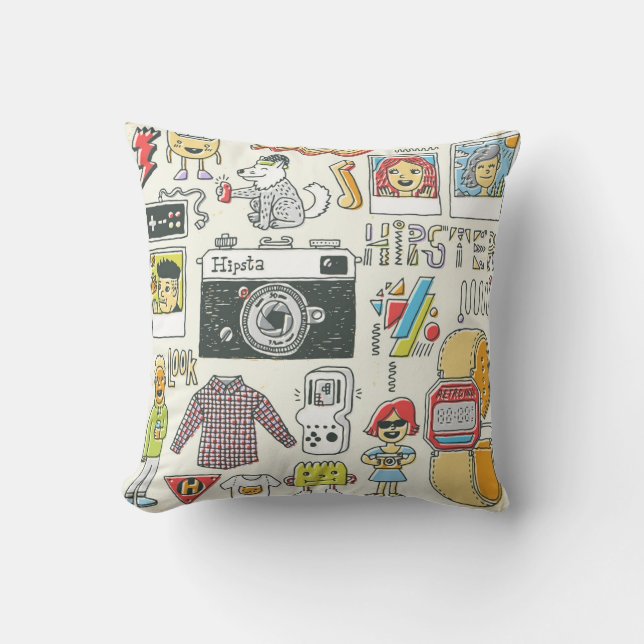 Hipster swag: hand-drawn doodle set cushion (Front)