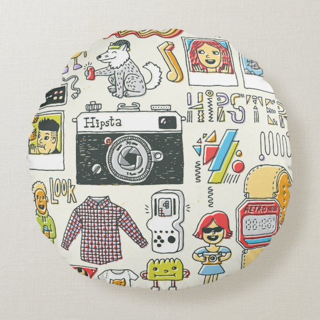 Hipster swag: hand-drawn doodle set round cushion (Front)