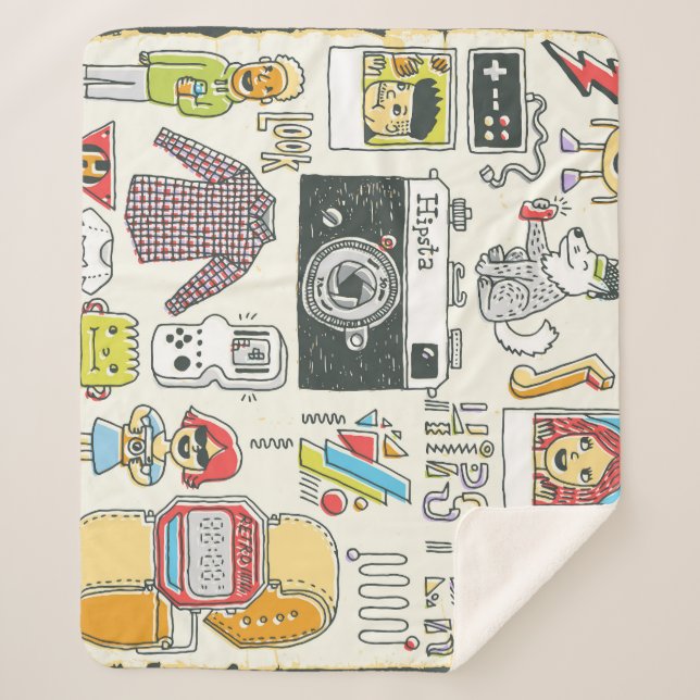 Hipster swag: hand-drawn doodle set sherpa blanket (Front)