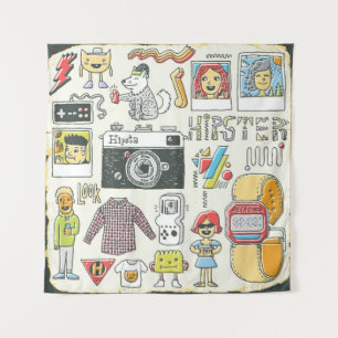 Hipster swag: hand-drawn doodle set tapestry