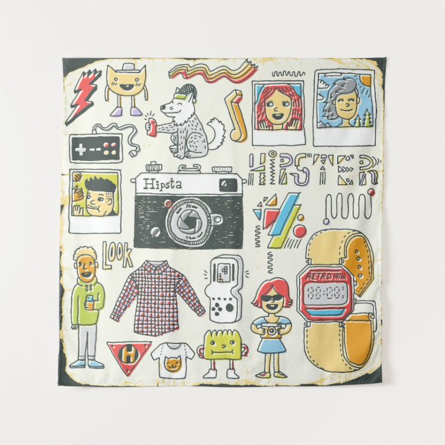 Hipster swag: hand-drawn doodle set tapestry (Front)