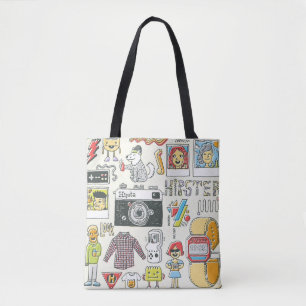 Hipster swag: hand-drawn doodle set tote bag