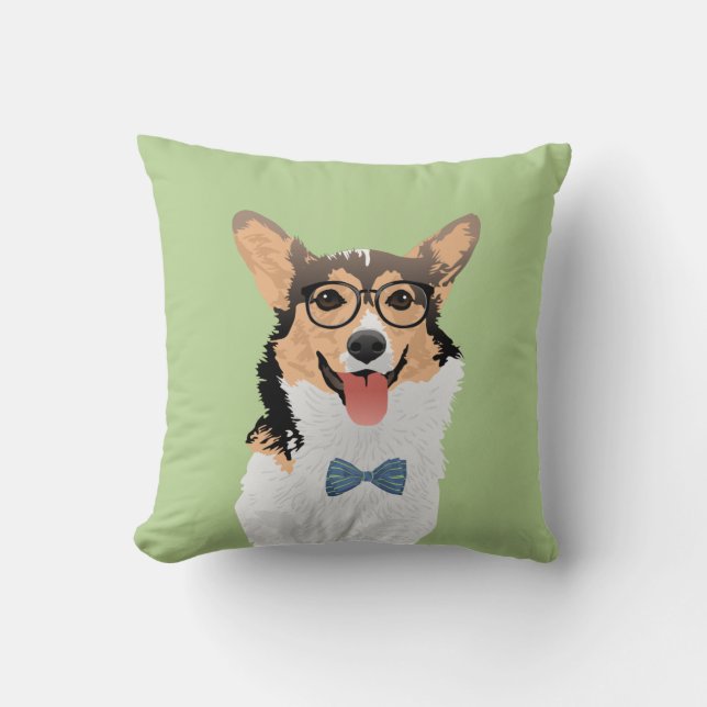 Hipster Sweet Black Tan White Pembroke Welsh Corgi Cushion (Front)