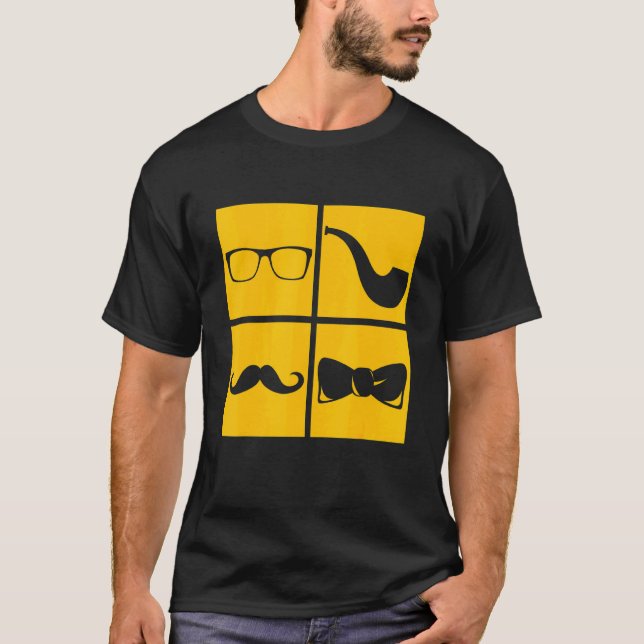 Hipster Symbols Moustache Pipe Smoker Glasses Bow  T-Shirt (Front)