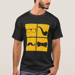 Hipster Symbols Mustache Pipe Smoker Glasses Bow T T-Shirt