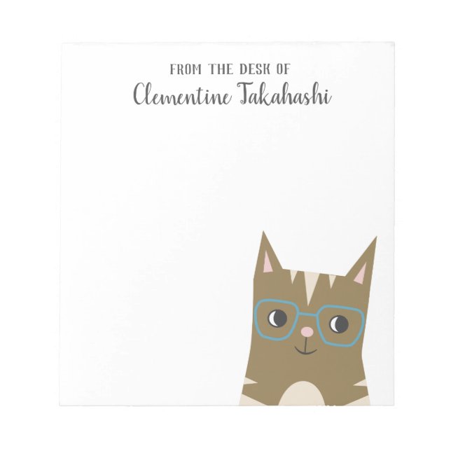 Hipster Tabby Cat | Add Your Name Notepad (Front)