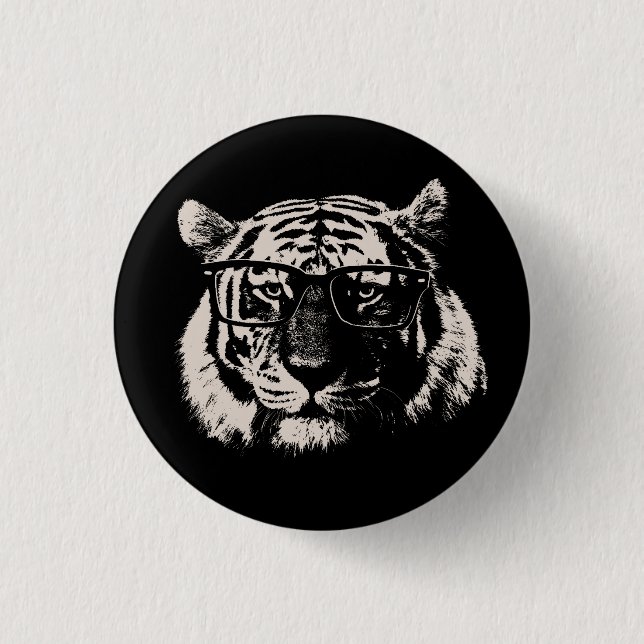 Hipster Tiger With Glasses 3 Cm Round Badge (Front)