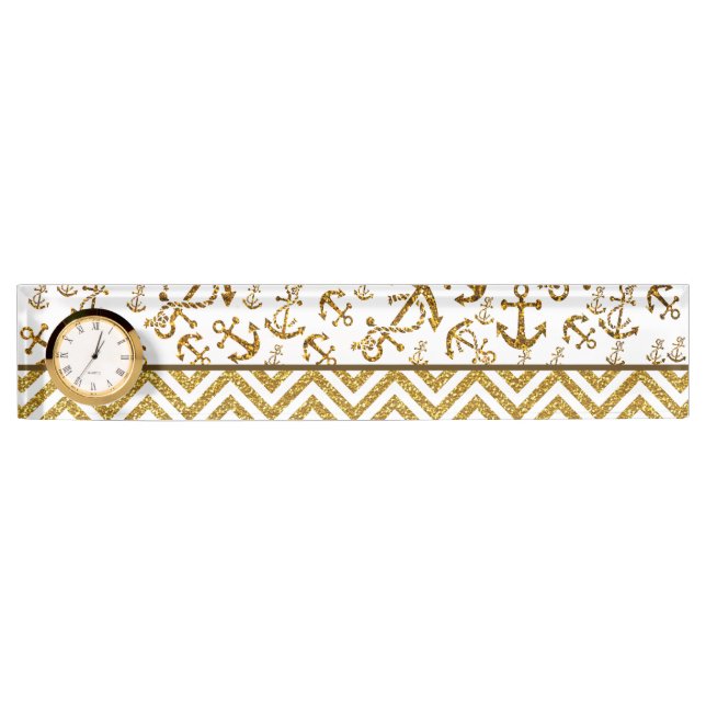 Hipster Trendy Anchor Chevron Glitter Photo Print Nameplate (Front)