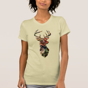 Hipster Vintage Floral Deer Head Silhouette T-Shirt