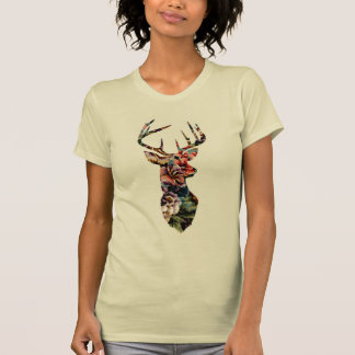 Hipster Vintage Floral Deer Head Silhouette T-Shirt
