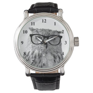 Hipster watch   funny owl with glasses photo