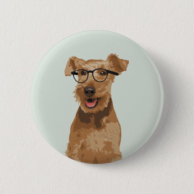 Hipster Welsh Terrier Pin Button for Dog Lovers (Front)