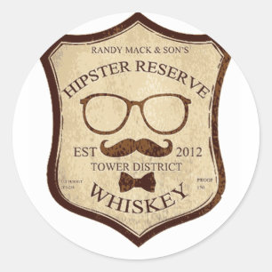 hipster whiskey logo classic round sticker