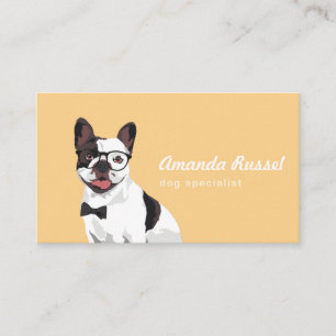 Hipster White and Brown French Bulldog Business Card
