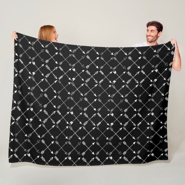 Hipster White Arrow Pattern Mostly Black Fleece Blanket (In Situ)
