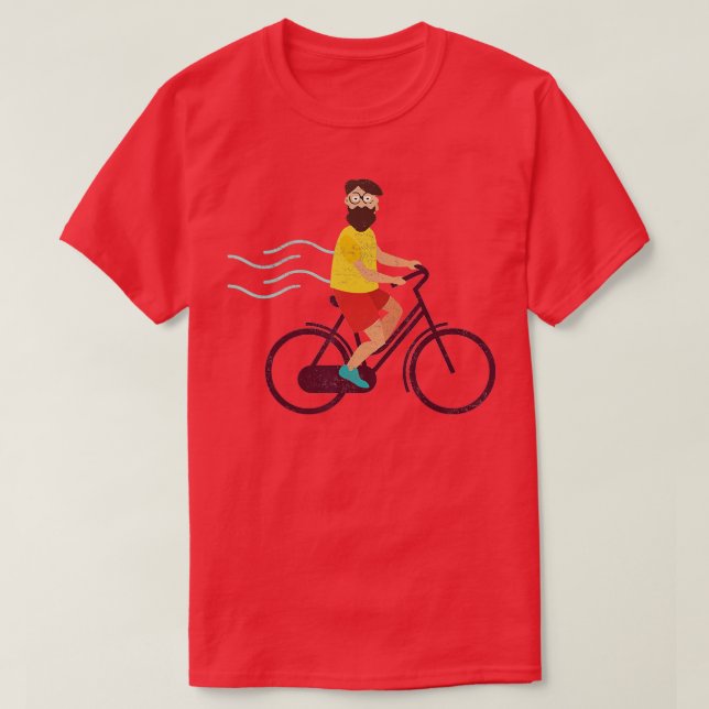 Hipster with full beard on bike  T-Shirt (Design Front)