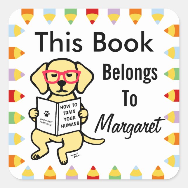 Hipster Yellow Labrador Puppy Square Sticker (Front)