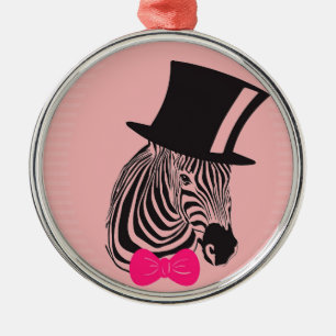 Hipster Zebra with top hat and Bow Tie Metal Tree Decoration
