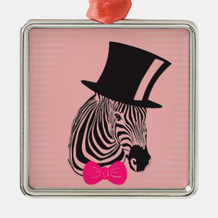 Hipster Zebra with top hat and Bow Tie Metal Tree Decoration