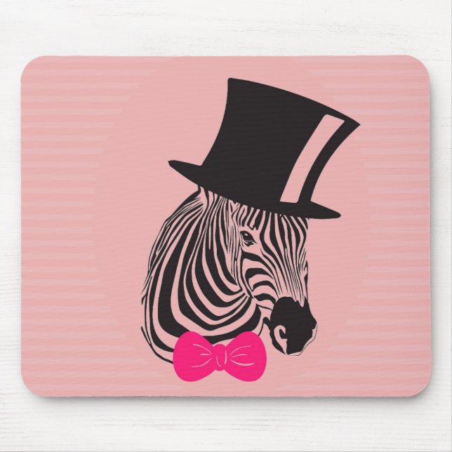 Hipster Zebra with top hat and Bow Tie Mouse Mat (Front)