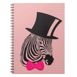 Hipster Zebra with top hat and Bow Tie Notebook