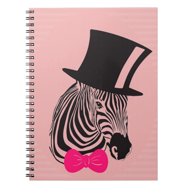 Hipster Zebra with top hat and Bow Tie Notebook (Front)