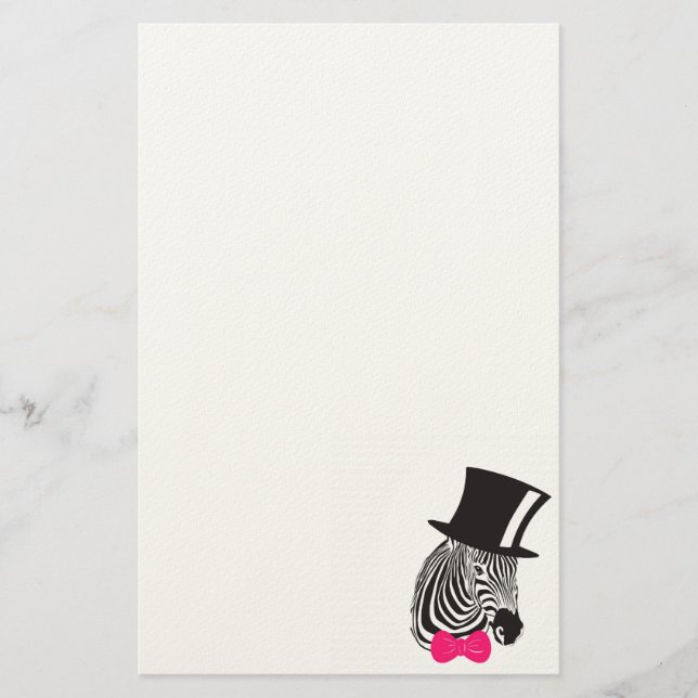 Hipster Zebra with top hat and Bow Tie Stationery (Front)