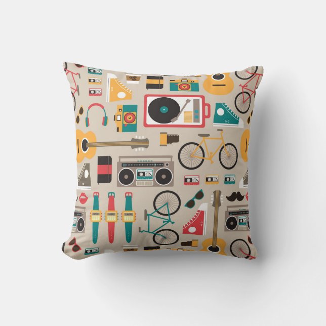 Hipsterrific Hipster Things Pattern (Cinereous) Cushion (Front)