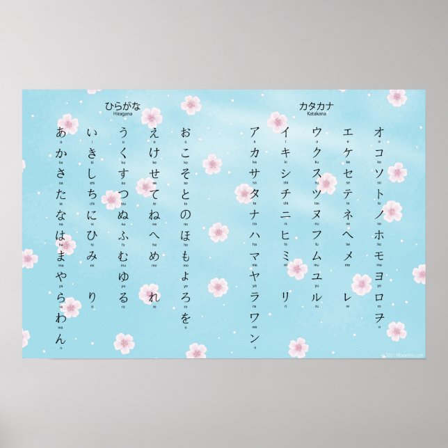 Hiragana Katakana Japanese Sakura Blossoms Poster (Front)