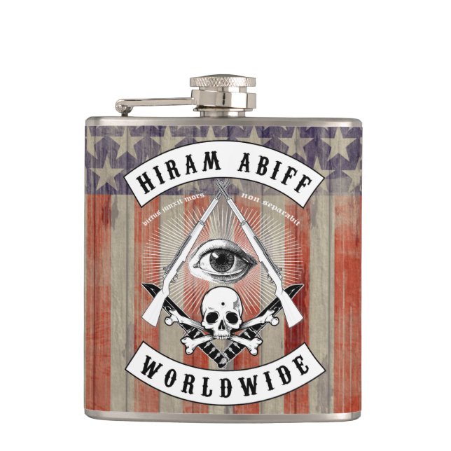 Hiram Abiff Biker flask for Freemasons (Front)
