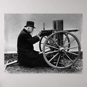 Hiram Maxim firing his Maxim Machine Gun - 1884 Poster