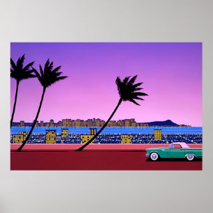hiroshi nagai art paintings city pop and airplane poster