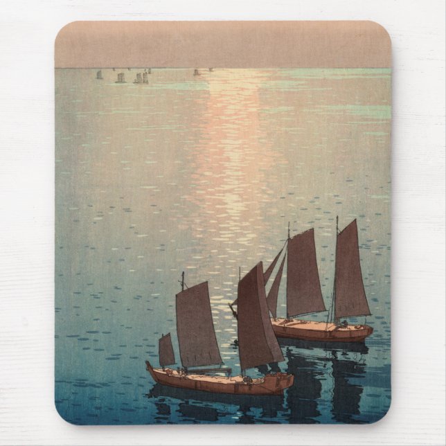 Hiroshi Yoshida's Sparkling Sea Japanese Woodblock Mouse Mat (Front)